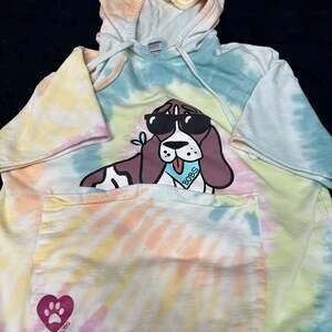 BOBS from Skechers Basset Hound Dog Tie Dye Hoodie Sweatshirt Sz medium